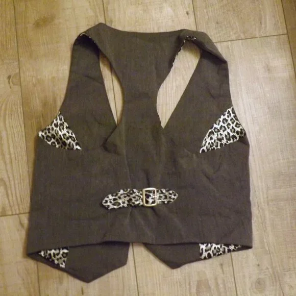 90s Y2k vest cropped leopard mini suit vest 2000s vintage cute whimsygoth layer - Picture 2 of 8